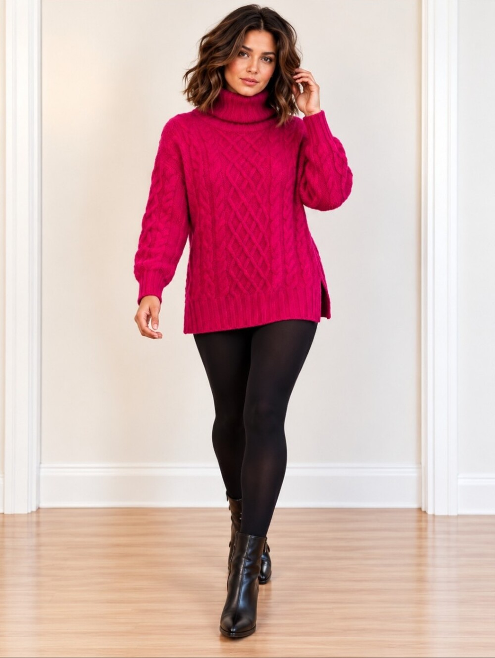 Banana Repulic Cable Knit Turtleneck Sweater -Magenta Pink
